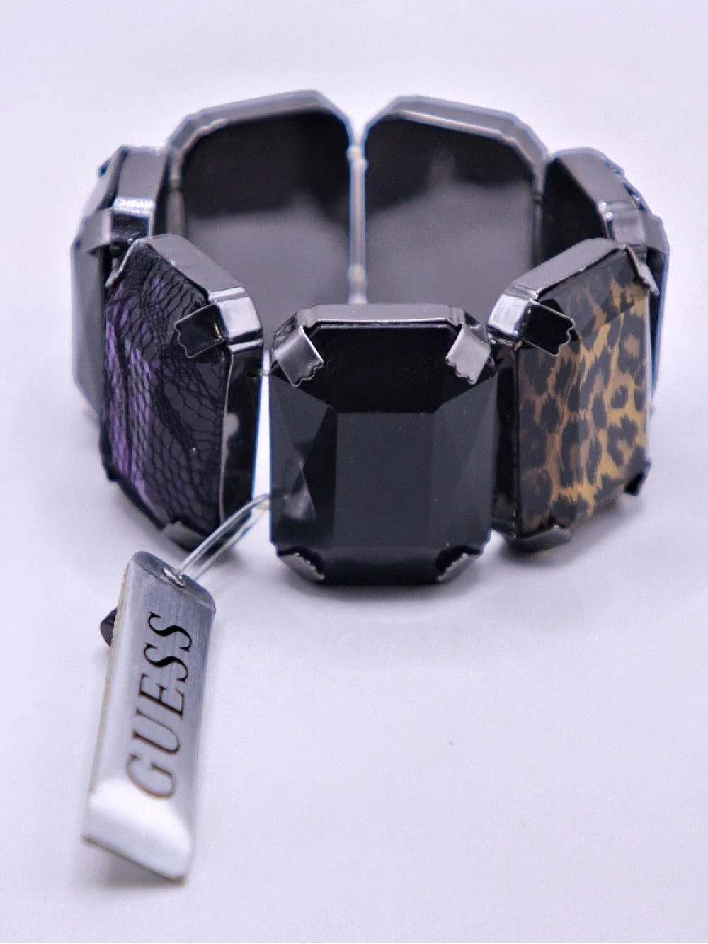 GUESS Prong set rhinestone Animal Print Stretch Bracelet NWT